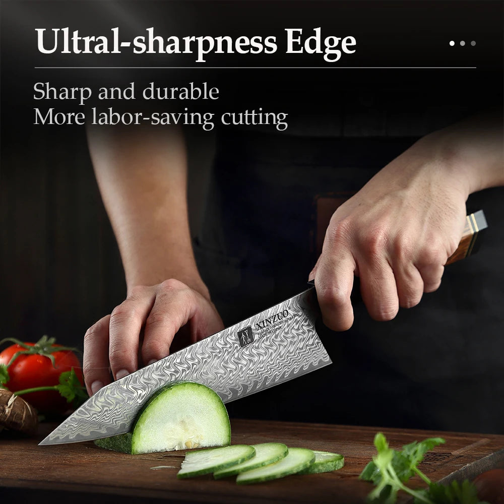 XINZUO 8.5'' Inch Chef Knife With Wooden Gift Box VG10 Damascus Steel Kitchen Chef Slicing Knife Cooking Knives with G10 Handle