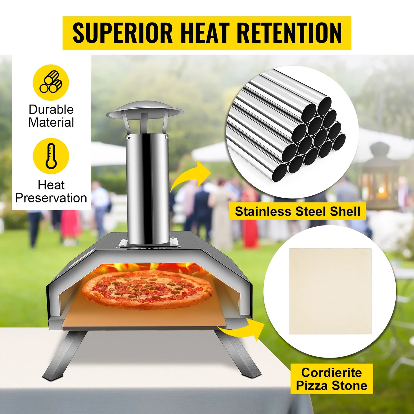 VEVOR Portable Pizza Oven Good Insulation Effect 304 Stainless Steel Foldable Feet Complete Accessories Bag for Outdoor Cooking