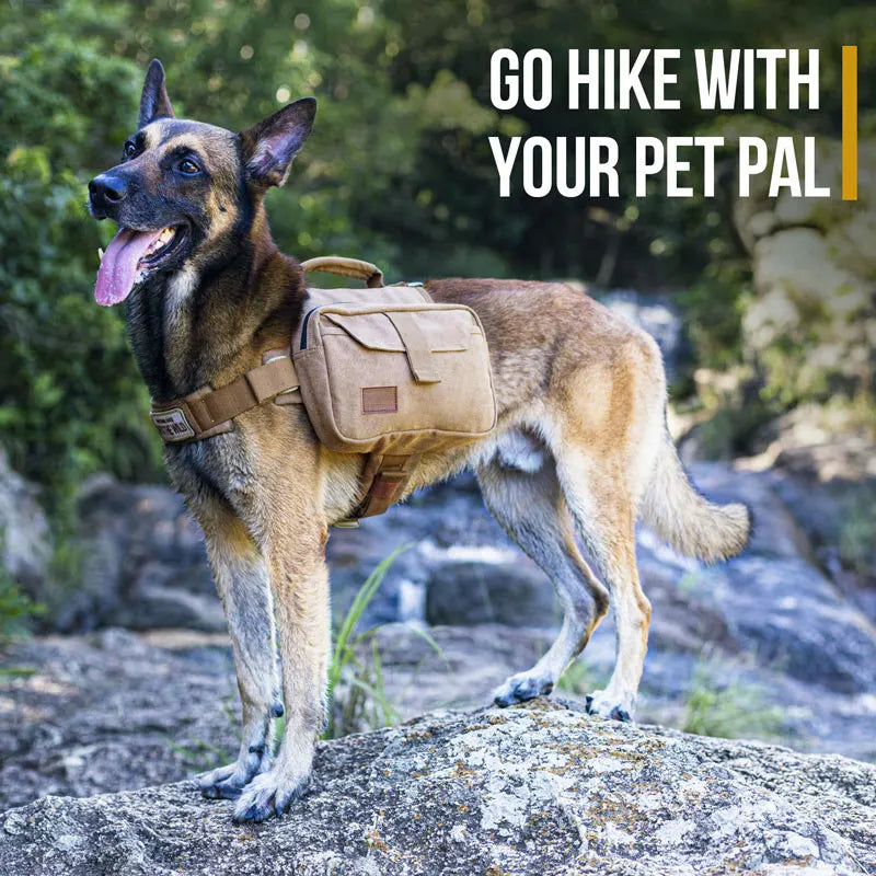OneTigris Cotton Canvas Dog Pack Hound Travel Camping Hiking Saddle Bag Rucksack Dog Backpack for Medium & Large Dog