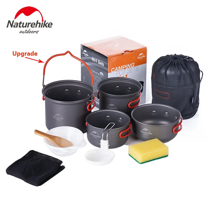 Naturehike Camping Pot Pan Set Aluminium Aolly Portable Outdoor Cookware 2-3 Person Picnic Pot Pan Picnic Bowl Travel Mess Kits