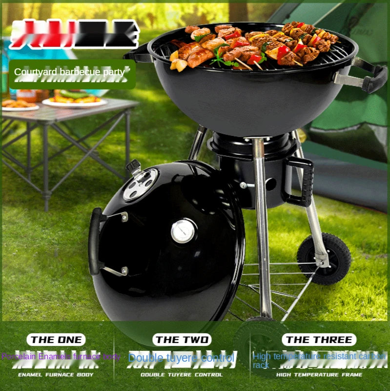 Household Outdoor BBQ Barbecue Stove Portable Barbecue Grill 18.5Inch Apple Stove Charcoal Grilled Barbecue Stove Push-Pull 2023