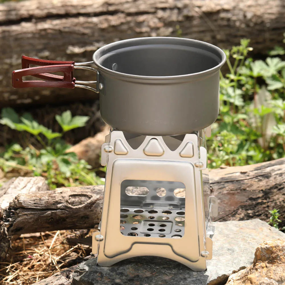 Camping Wood Burning Stove Portable Stainless Steel Lightweight  Solidified Alcohol Stove Outdoor Cooking Picnic