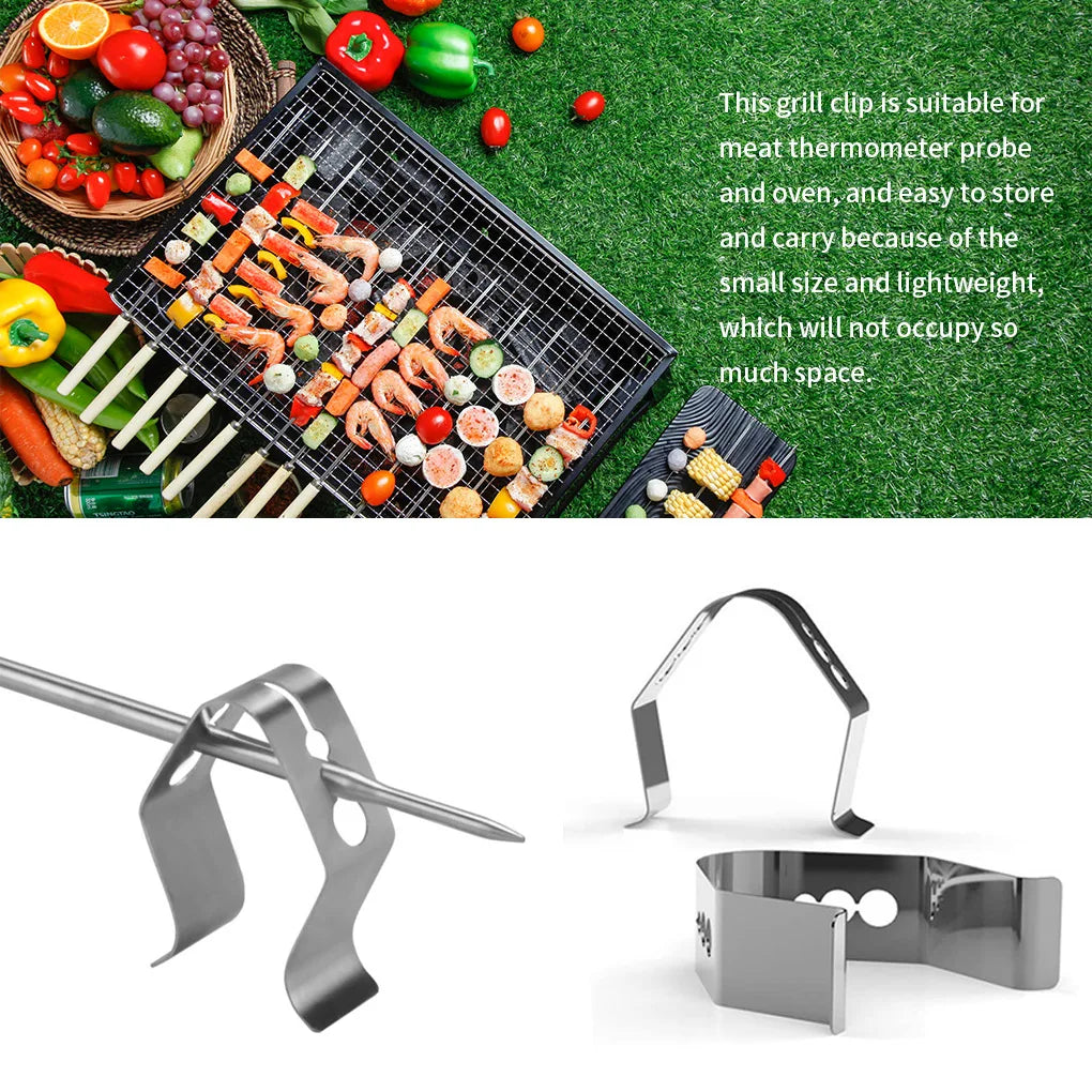 6pcs Barbecue Thermometer Probe Holders Stainless Steel BBQ Grill Clips Picnic Temperature Gauge Probe Brackets