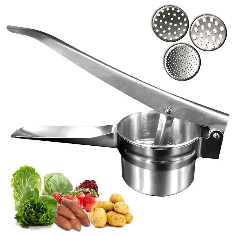 1Set Potato Mashers Kitchen Cooking Tools Stainless Steel Pressure Mud Puree Vegetable Fruit Press Maker Garlic Presser