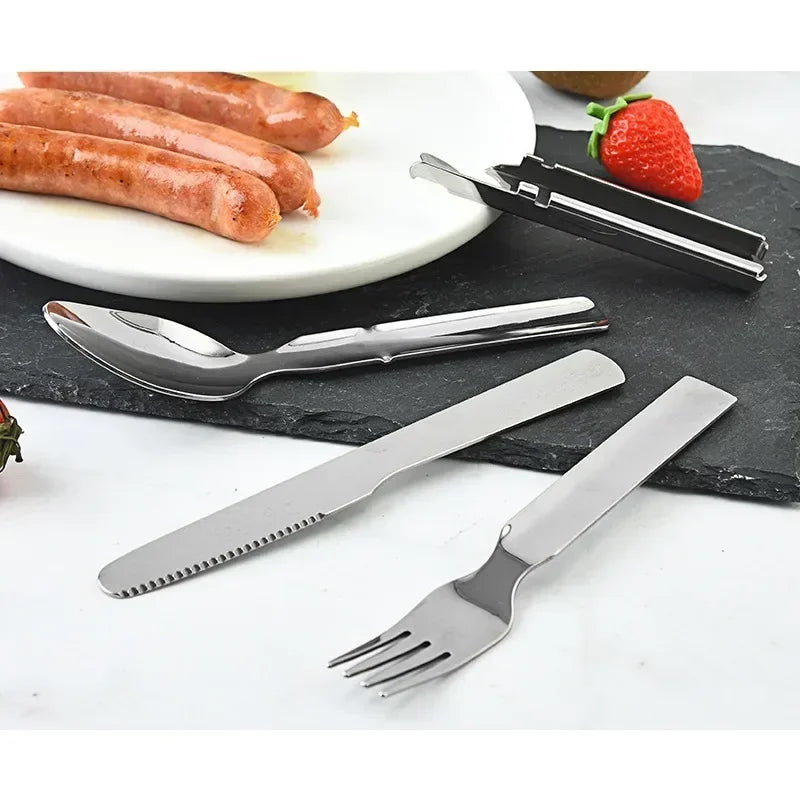 Stainless Steel Portable Outdoor Camping Multi-functional Combination Cutlery Knife and Fork Set Military Fan Fork and Spoon