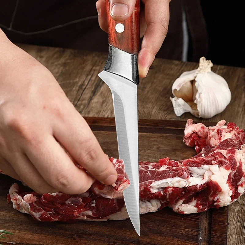 Butcher Bone Cleaver Cutting Knife Meat Chef Knife with Sheath Slaughtering Sheep Fish Pig Fruit Vegetable Sharp Knives BBQ Tool
