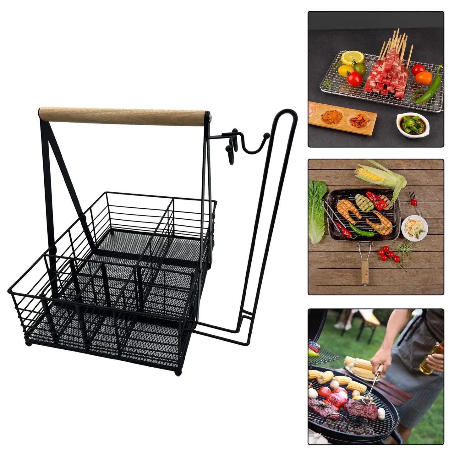 BBQ Grilling Caddy with Paper Towel Holder Practical Multipurpose Strong Bearing Capacity with 6 Compartments for Outdoor Grill