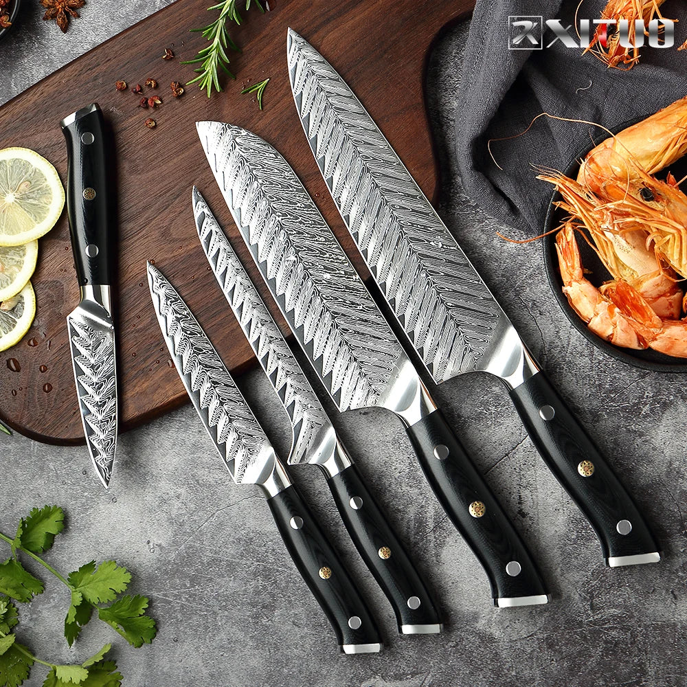 XITUO Damascus Chef Knife VG10 Professional Kitchen Knife Cleaver Cooking Knife Exquisite Plum Rivet G10 Handle 1-5PCS Set Gift