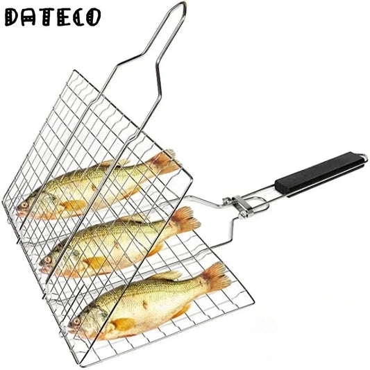1 Barbecue Basket Stainless Steel Detachable Folding Square Grill For Roasting Fish Shrimp And Kabob Vegetables On The Stove
