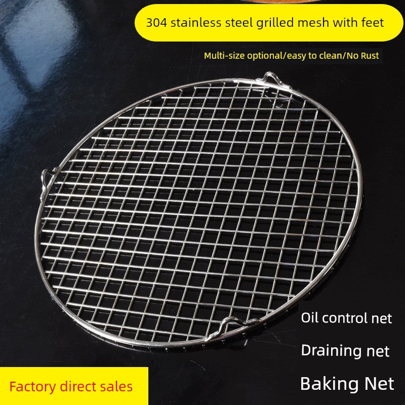 Air Fryer Grill 304 Stainless Steel round Mesh Rack Barbecue Mesh with Feet 5cm Height Mesh Tray Steaming Rack Grate