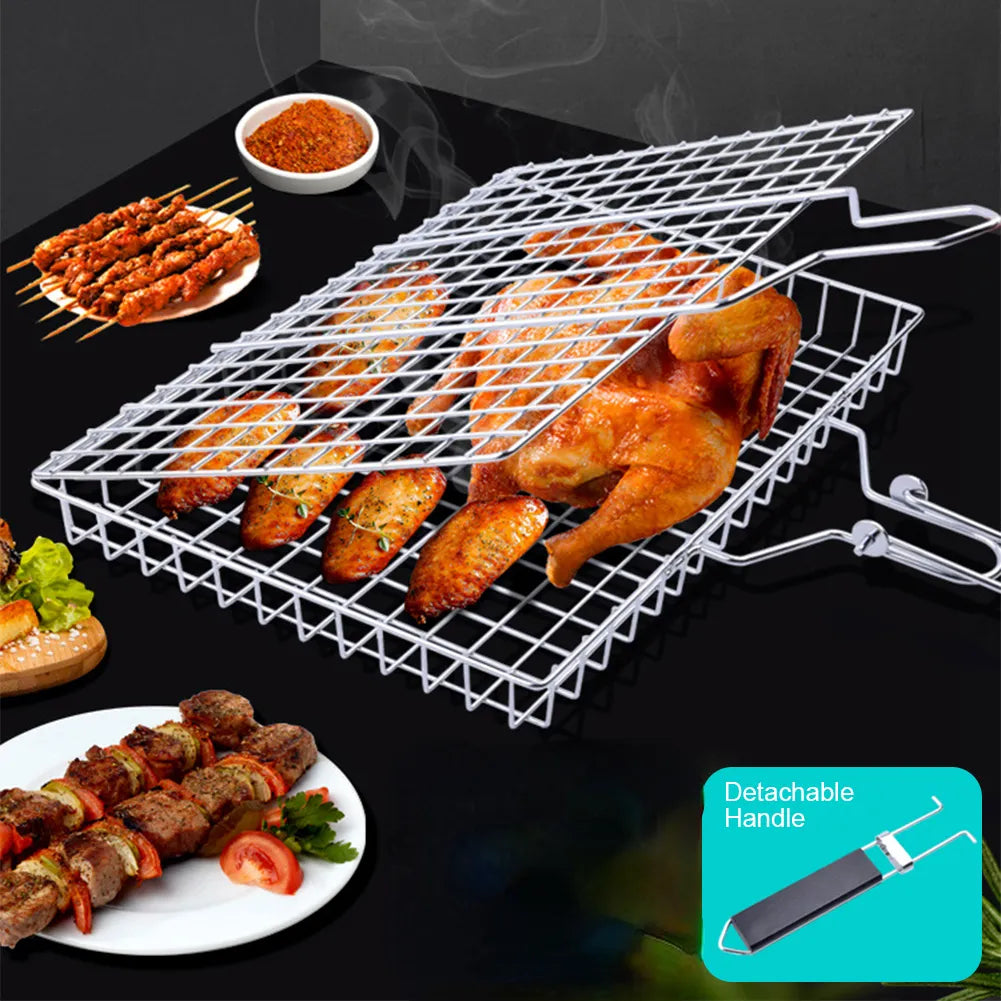 New Product Outdoor 304 Stainless Steel Folding Grill Net Clip Square Grill Net Detachable Grill Grill Bold Grill basket