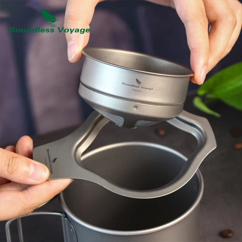 Boundless Voyage Titanium Coffee Mesh Filter Pour Over Paperless Coffee Filter Outdoor Camping Reusable Coffee Dripper Holder