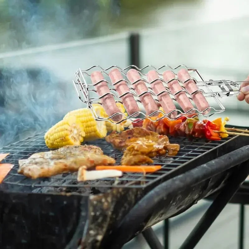 Kitchen Barbecue Basket Accessories Home Grilling Mesh Sausage Picnic Rack Net Metal BBQ Camping