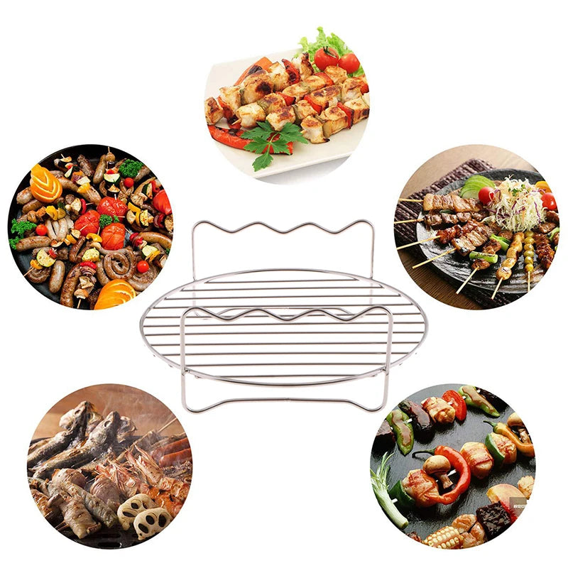 3 Skewer Air Fryer Rack Kits Stainless Steel Holder Double Layer Grill Baking Tray Replacement Barbecue Kitchen Tools