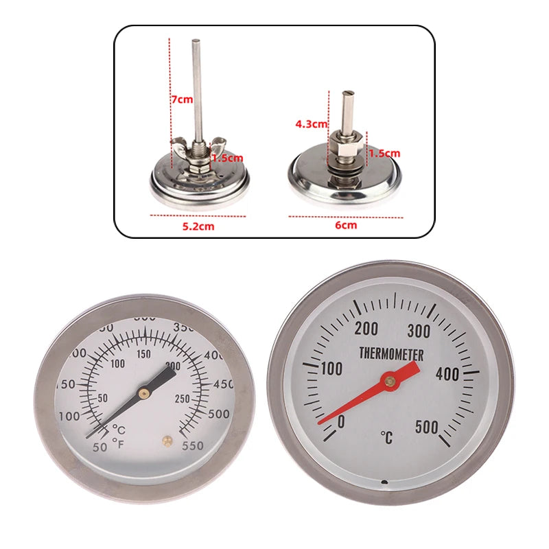 Stainless Steel BBQ Bimetal Thermometer Meter BBQ Food Cooking Meat Gauge Home Kitchen Professional Tools Accessory 0-500℃ New