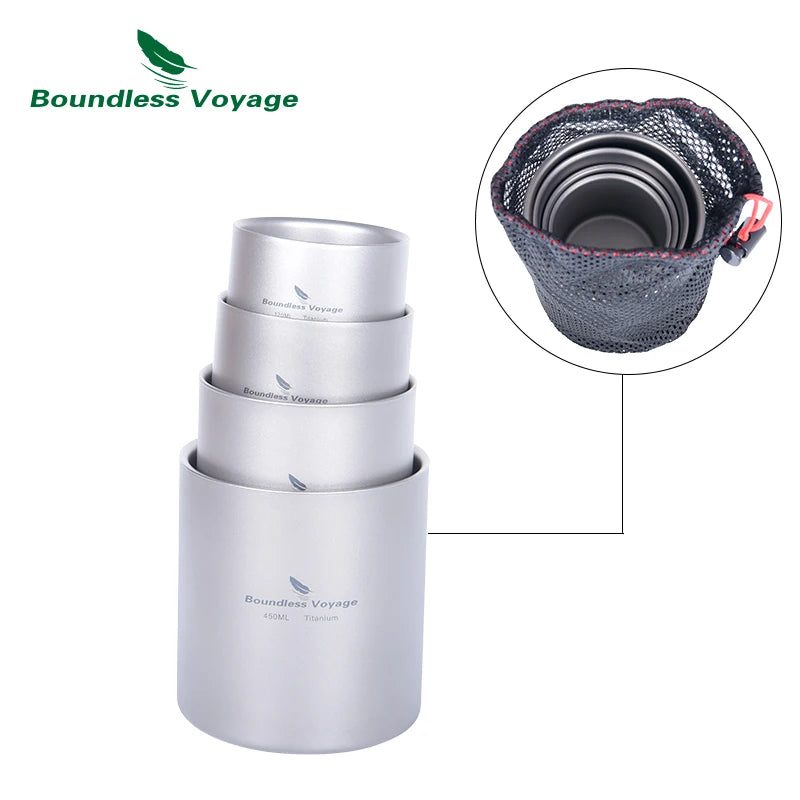 Boundless Voyage Titanium Cup Camping Mug Outdoor 4 in 1 Double Walled Foldable Tableware Lightweight Coffee Tea Water Drinkware