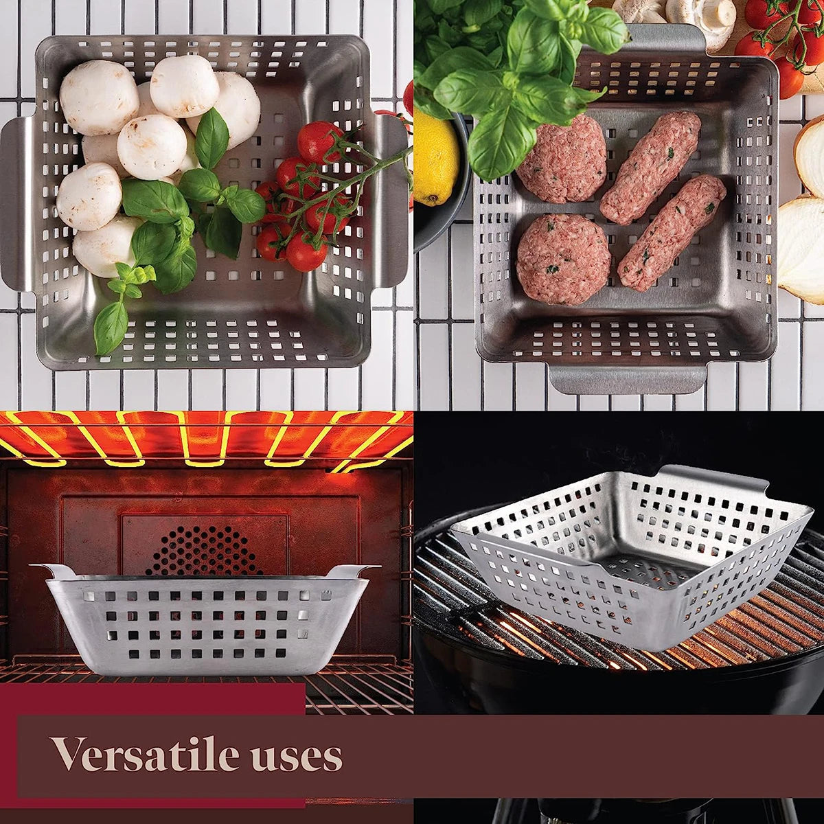 BBQ Grilling Basket Barbecue Stainless Steel Plate Cooking Veggies Seafood Meats Gadgets Tray Tools Home Kitchen Supplies
