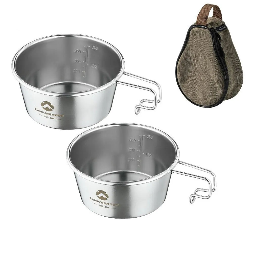 CAMPINGMOON Outdoor Stainless Steel 450ml Sierra Bowl Picnic Tableware Portable Camping Cups Picnic Cookware With Storage Bag