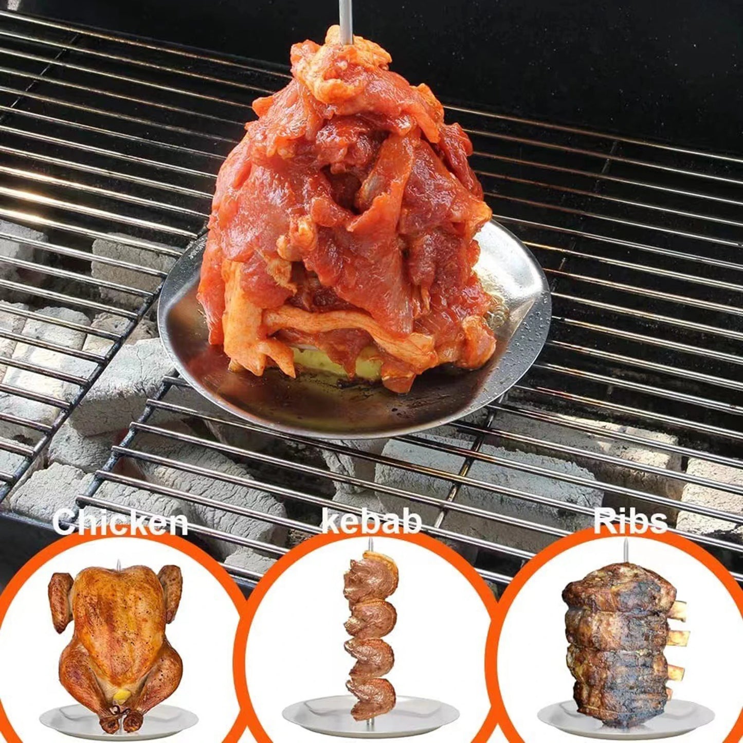Vertical Skewer Grilling BBQ Rack Heavy Duty Roasting Drip Pan Chicken Roasting Pan Beer Can Chicken Roaster Holder for Oven BBQ