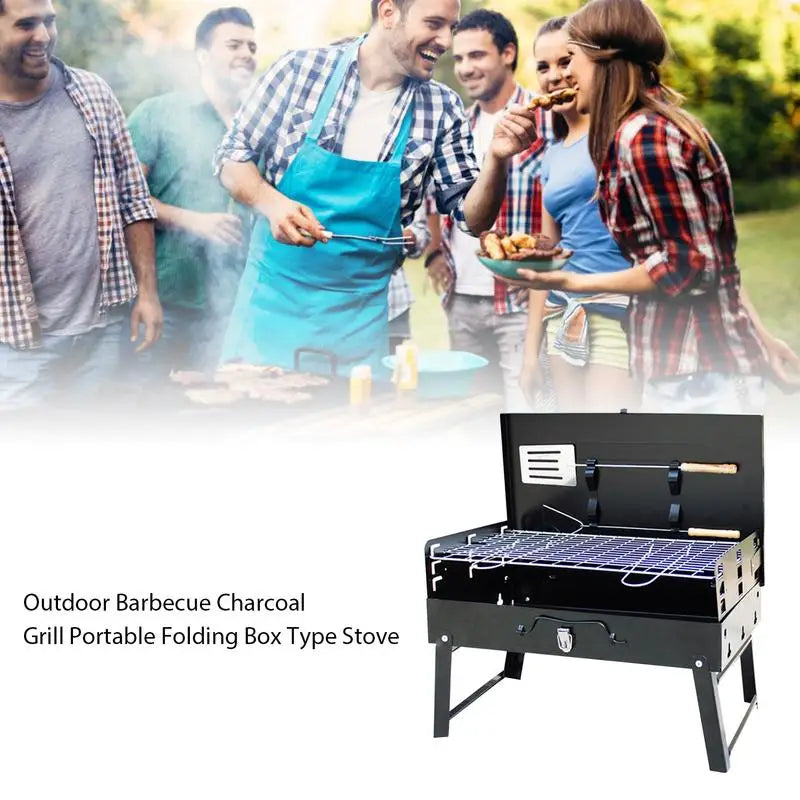 Outdoor Barbecue Charcoal Grill Portable Box Type Stove Non-Stick BBQ Oven Foldable Picnic Camping Baking Grill Gift Barbe Rack
