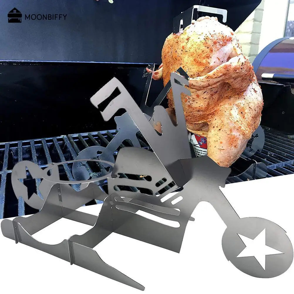 American Motorcycle BBQ Tools Steel Rack Funny Chicken Stand With Beer Can Holder Grilling Roast Rack BBQ Barbecue Accessories