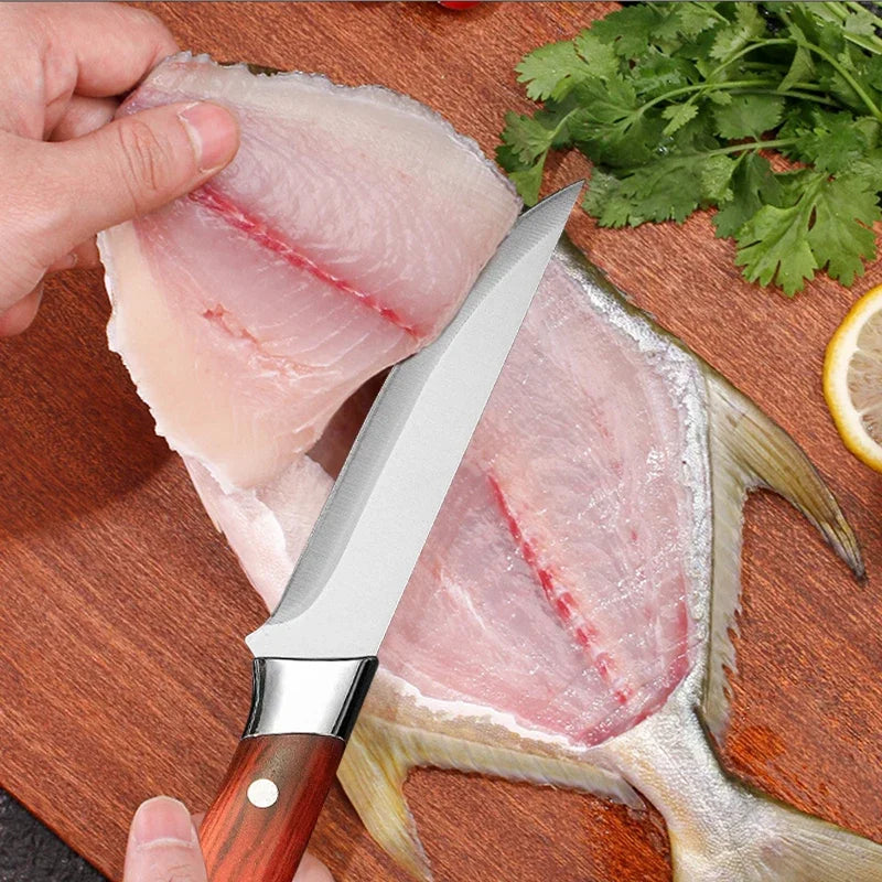 Butcher Bone Cleaver Cutting Knife Meat Chef Knife with Sheath Slaughtering Sheep Fish Pig Fruit Vegetable Sharp Knives BBQ Tool
