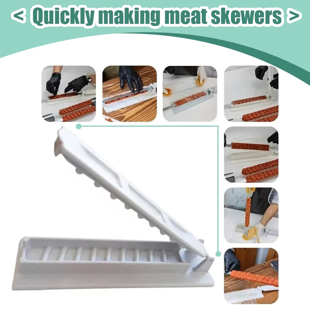 Single Row Kebab Maker BBQ Meat Skewer Machine Kebab Press Maker Reusable ABS Skewer Maker Preparation BBQ Tools Kitchen Gadget