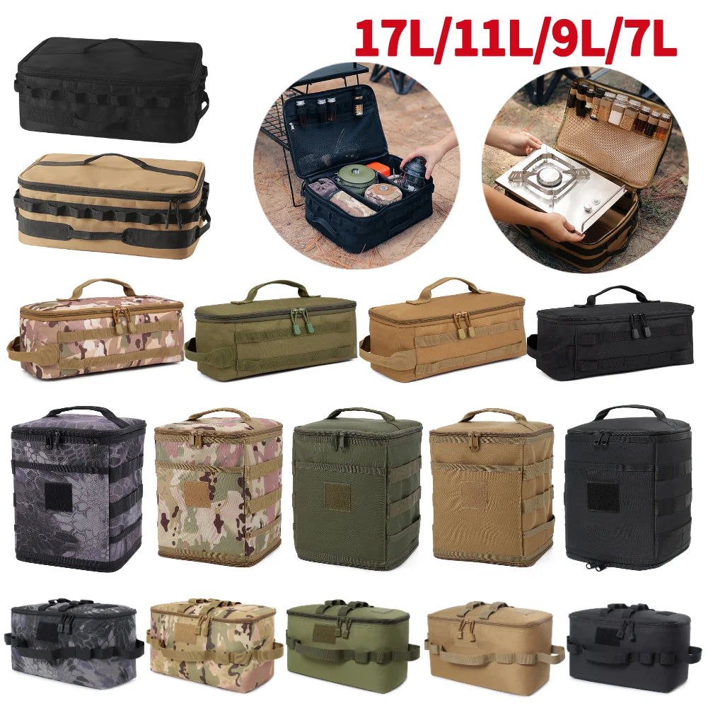 17-7L Tactical Camping Storage Bag Large Capacity Outdoor Hiking Picnic Bag Tank Stove Canister Pot Carry Bag Cookware Organizer