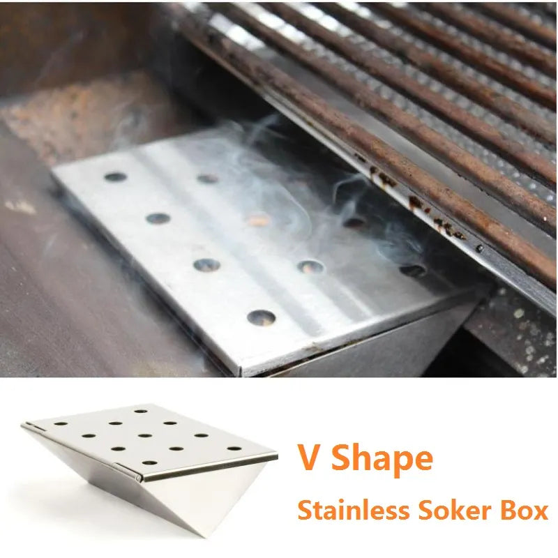 BBQ Durable Stainless Steel Gas Grill V-Shaped Wood Chip Smoker Box For Gas Grill Garden Flavor Wood Chips Barbecue Accessories